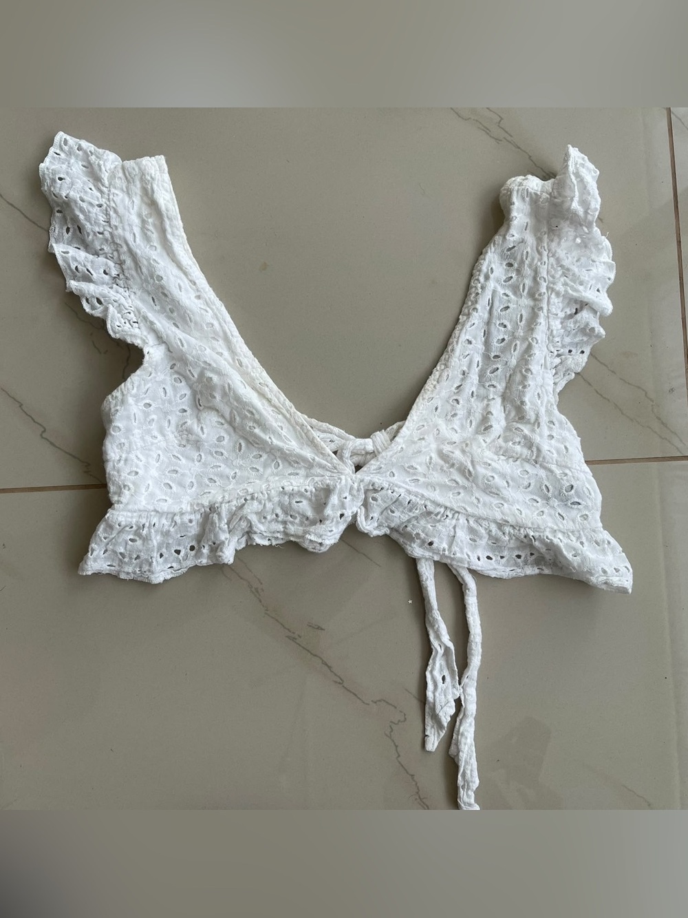 White Eyelet Tie-Front Crop Bralette